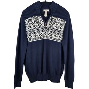 Y2K Dockers Mens Fair Isle Quarter Zip‎ Sweater M Navy Blue Cotton Pullover